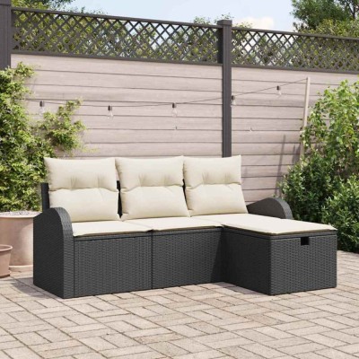 vidaXL Set de canapele pentru grădină cu pernă 4 pcs Negru Rattan poli 3360378 foto