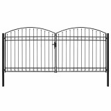 vidaXL Poartă de gard dublă cu v&acirc;rf &icirc;n arcadă, negru, 400x200 cm, oțel 143096