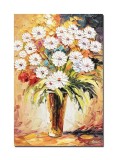 Tablou vaza cu margarete pictat manual, Puritate, 60x40cm ulei pe panza in cutit efect 3D, Leonard Covaci