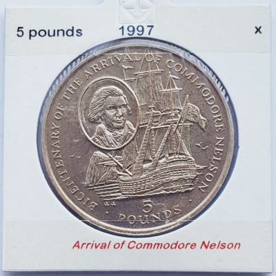 2890 Gibraltar 5 Pounds 1997 Bicentennial (Arrival of Commodore Nelson) km 605 foto