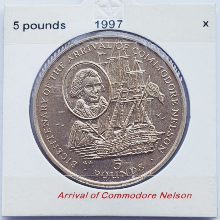 2890 Gibraltar 5 Pounds 1997 Bicentennial (Arrival of Commodore Nelson) km 605
