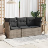 Gossi set canapea de gradina cu perne, 3 piese, gri, poliratan