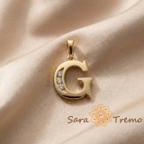 Cumpara ieftin Pandantiv litera G cu zirconia, placaj triplu cu aur 14K