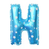 Balon folie metalizata litera h, flippy, 40 cm, cu imprimeu stelute, umflati cu heliu sau aer, ambalaj individual, pai inclus, albastru