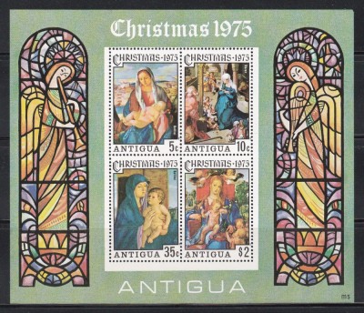 Antigua 1975 - Crăciun - Picturi de D&amp;uuml;rer si Bellini, Bloc, MNH foto