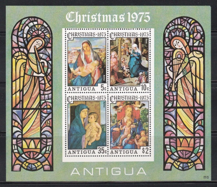 Antigua 1975 - Crăciun - Picturi de D&uuml;rer si Bellini, Bloc, MNH