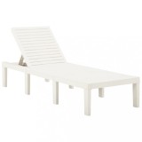Șezlong Alb Plastic, vidaXL, 195cm, Spătar Reglabil 5 Poziții, Mobilier Gradina, Ușor de Curățat
