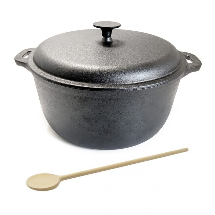 Oala de fonta cu capac, lingura de lemn, 7 L, Perfect Home