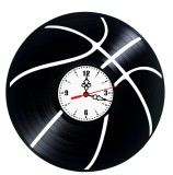 Ceas de perete din disc vinil, Tematică Baschet, Design Minge de Basket, Negru, 30 cm