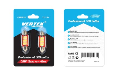 Set 2 becuri auto Vertex LED , C5W SV8.5-8, 12 SMD 4014, 2.9W, 41mm, Canbus, 12-24V, leduri alb sofit Festoon AutoDrive ProParts foto