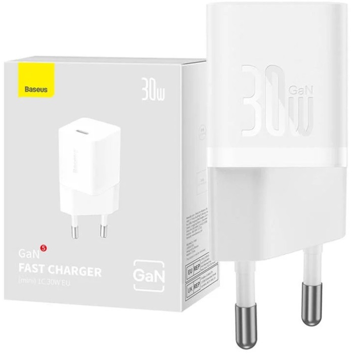 INCARCATOR retea Baseus, GaN5 Fast Charger 30W, 1 x USB Type-C 5V/3A, alb &quot;CCGN070502&quot; (timbru verde 0.18 lei) - 6932172624446