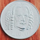 826 San Marino 1000 Lire 1985 Johann Sebastian Bach km 183 UNC argint, Europa