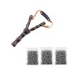 Set praștie din lemn si 300 bile metalice 10 mm pentru airsoft si prastie, 19 cm, Maro