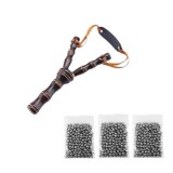 Cumpara ieftin Set praștie din lemn si 300 bile metalice 9 mm pentru airsoft si prastie, 19 cm, Maro