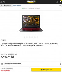 Laptop Gaming Lenovo Legion Y520,i7-7700HQ,GTX 1060 foto