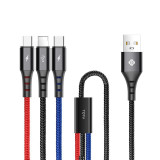 Cablu Incarcare USB la Lightning - USB la MicroUSB - USB la USB Type-C Totu Design B3BB-013 Hard-edged, 0.38 m, Negru