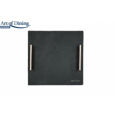 Platou ardezie HR-JT-30P, patrat cu&nbsp;doua manere din inox, 30x30cm