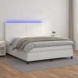 VidaXL Pat cu arcuri, saltea și LED, alb, 180x200 cm, piele ecologică