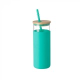 Pahar cu pai si capac, 460 ml, Protectie silicon, 18x7 cm, Sticla, ATU-082258, Oem
