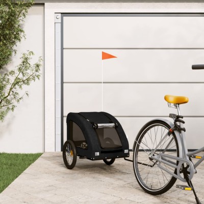 vidaXL Remorcă bicicletă animale companie, negru, textil oxford/fier foto