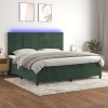 VidaXL Pat cu arcuri, saltea și LED, verde &icirc;nchis, 200x200 cm, catifea