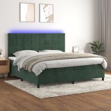 VidaXL Pat cu arcuri, saltea și LED, verde &icirc;nchis, 200x200 cm, catifea