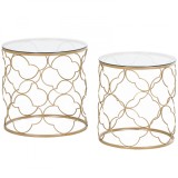 HOMCOM Set de 2 Masute pentru Salon care se pot Stivui Art Deco, Masute de Cafea din Metal cu Blat din Sticla Securizata, Auriu | Aosom Romania