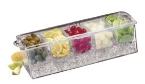 Suport condimente din acril, 5 compartimente, 37x14x12 cm