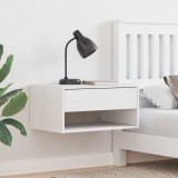 Noptiera perete, alb, 50cm, lemn masiv, sertar, montaj suspendat, economie spatiu, dormitor, design modern,传统