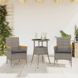 Set mobilier de gradina cu perne 3 piese gri poliratan &amp; sticla GartenMobel Dekor, vidaXL