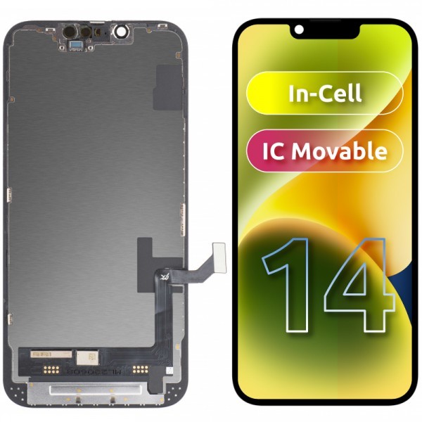 Display cu Touchscreen JK pentru Apple iPhone 14, cu Rama, Versiune LCD In-Cell IC Movable, Negru