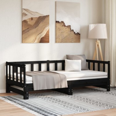 Gossi pat de zi extensibil, negru, 2x(90x190) cm, lemn masiv de pin foto