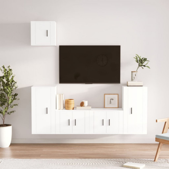 Set dulap TV, 5 piese, alb, lemn prelucrat