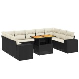 Cumpara ieftin Set canapele de gradina cu perne, 10 piese, negru, poliratan