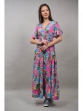 Cumpara ieftin ROCHIE BOHO CHIC INDIAN LUNGA CU MANECA SCURTA MULTICOLORA NUVOLOSA Roz S-M