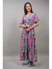 ROCHIE BOHO CHIC INDIAN LUNGA CU MANECA SCURTA MULTICOLORA NUVOLOSA Roz S-M