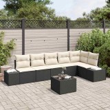 Cumpara ieftin Set de canapele pentru grădină 7 pcs negru și crem Rattan poli