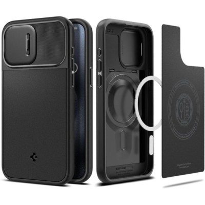 Husa iPhone 15 Pro - Spigen Optik Mag Armor - Black foto