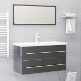 Set mobilier de baie, 2 piese, gri extralucios, PAL