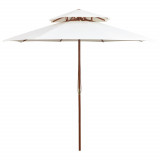 Gossi umbrela de soare dubla, 270x270 cm, stalp de lemn, alb crem