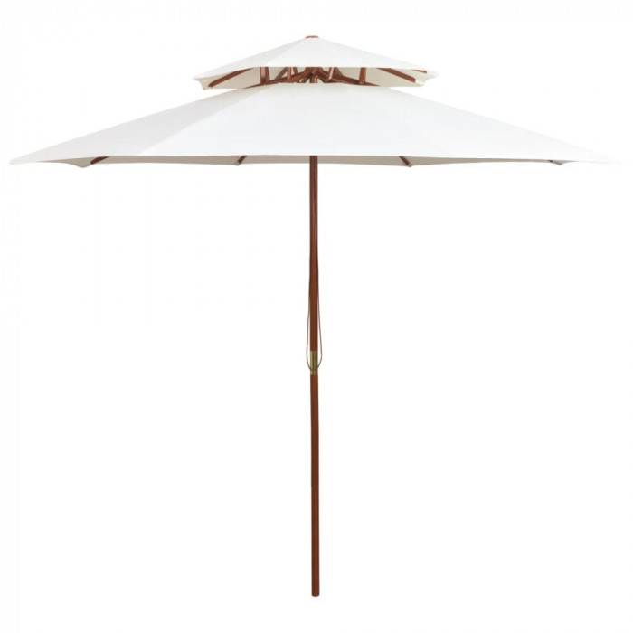 Gossi umbrela de soare dubla, 270x270 cm, stalp de lemn, alb crem