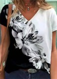 Tricou Piece Floral Printed Single Jersey Fabric, 2XL, 3XL, L, M, S, XL, Alb