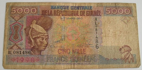 M1 - Bancnota foarte veche - Guineea - 5000 franci - 1998