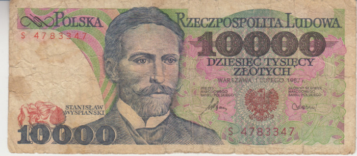 M1 - Bancnota foarte veche - Polonia - 10000 zloti - 1987