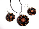 Set bijuterii lemn cu mandala 41142, Set bijuterii handmade