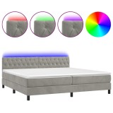 Cumpara ieftin Pat cu arcuri, saltea si LED, gri deschis, 200x200 cm, catifea
