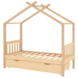 Cumpara ieftin Cadru pat de copii, cu un sertar, 80x160 cm, lemn masiv de pin