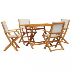 Set mobilier de gradina 5 piese textil alb crem/lemn masiv foto