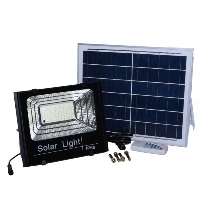 Proiector LED cu panou solar, 60W, telecomanda inclusa