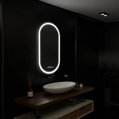 Oglinda LED Senzor MotionGlow Zaffiro cu functie Dezaburire Termometru Ceas 50x80 cm Lumina Rece Calda Neutra, Dimabila